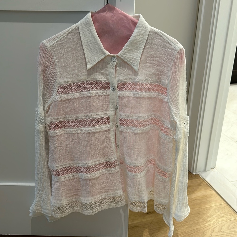 Alexis lace cut out button down w/ bell sleeves size small